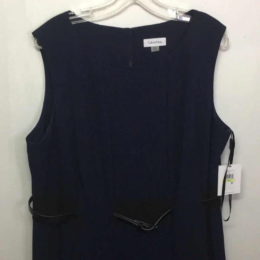 NWT Calvin Klein Woman Belted Navy Blue Fit&Flare Dress: Size 18W - Picture 3 of 13